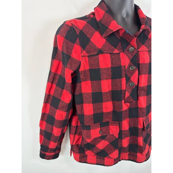 J Crew Buffalo Plaid Wool Blend Popover Shirt Jacket Size Medium Western Preppy - Picture 9 of 11
